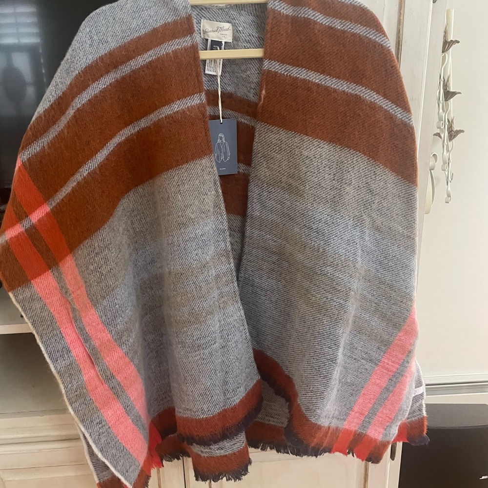 Universal Thread Rust and Gray Striped Shawl